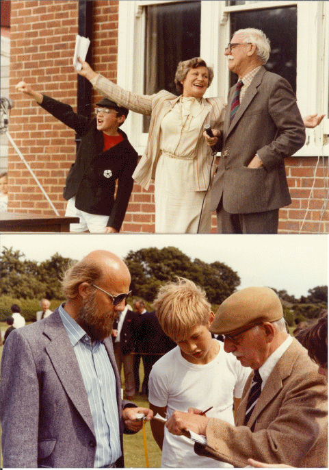 Sports Day 1982 including Charlie Barrett, Mrs Barrett and HJF(top)
Tim Chappell & Reg Evans talking with Simon Bunker (bottom) and
Action Shots